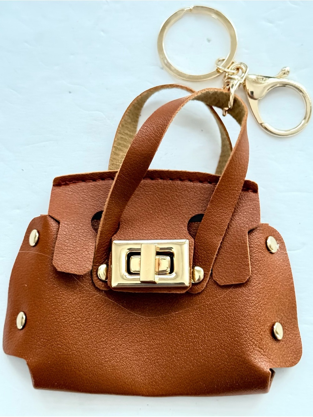 Brown Mini Purse Keychain Bag Charm Coin Purse Earphone Case w Gold Hardware NWT